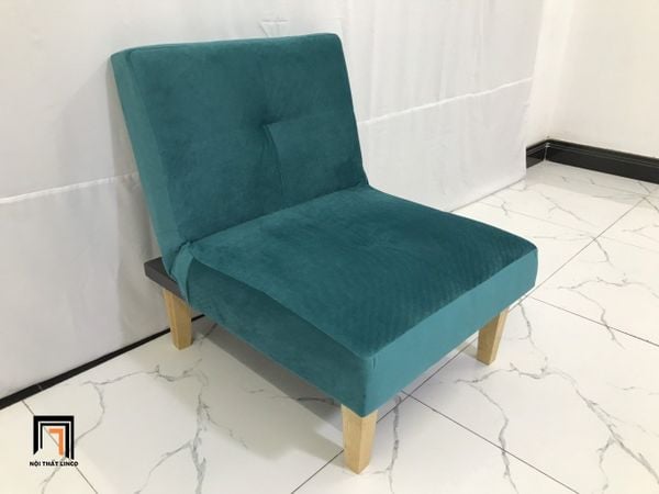 sofa đơn nhỏ gọn, ghế sofa đơn 1 chỗ ngồi gấp gọn, sofa đơn màu xanh lá vải nhung nỉ