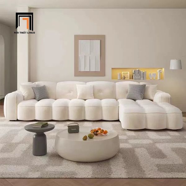 sofa góc L nệm chia múi đẹp, bộ ghế sofa góc 3m05 x 1m7 vải nhung xinh xắn