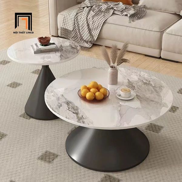 cặp bàn trà phòng khách khung chân xòe, cặp 2 bàn sofa mặt đá xinh xắn