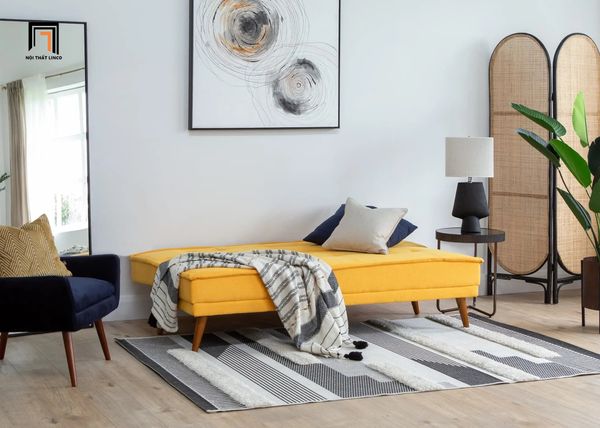 sofa giường, sofa bed, sofa giường đa năng, sofa giường thông minh, ghế sofa màu vàng chanh, sofa vải nỉ 1m8 nhỏ xinh