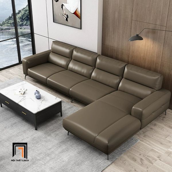 bộ ghế sofa góc L bọc da màu kem, sofa góc cao cấp 3m x 1m6 sang trọng