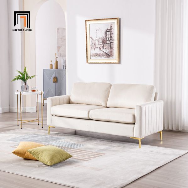 bộ ghế sofa phòng khách vải nhung trắng kem, set ghế sofa sang trọng