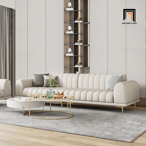 sofa văng, ghế sofa băng, sofa cao cấp, ghế sofa da công nghiệp trắng kem, sofa dài 2m6, ghế sofa xinh xắn