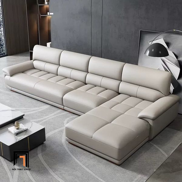 bộ ghế sofa góc chữ L da giả xám trắng, sofa góc L 3m x 1m6 phòng khách cao cấp