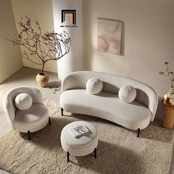 bộ ghế sofa cho sảnh chờ shop tiệm, set ghế sofa xám trắng vải nỉ bố