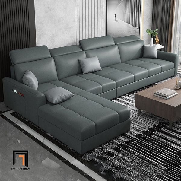 sofa góc l, bộ ghế sofa góc vải nỉ, sofa góc 2m8 x 1m75 gối kê đầu gật gù, sofa góc gia đình giá rẻ