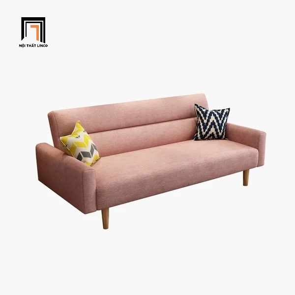 sofa giường, ghế sofa bed, futon, sofa giường dài 1m8, sofa giường phòng nhỏ màu hồng phấn vải nỉ