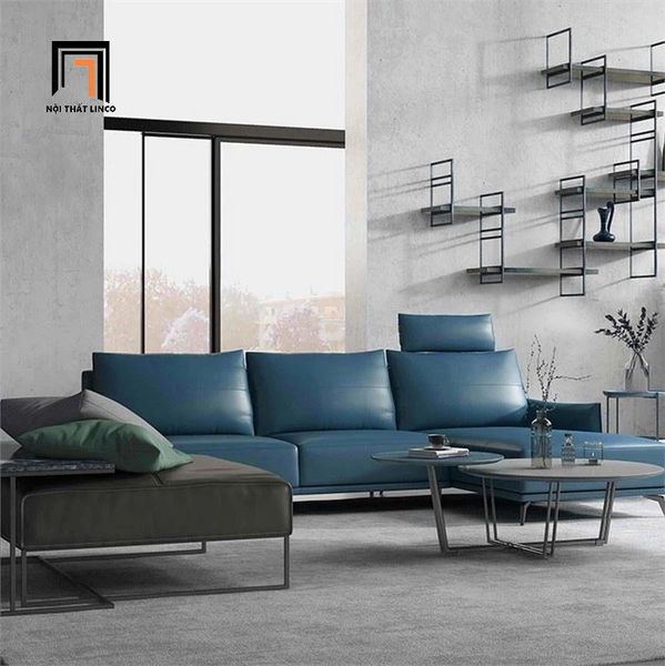 sofa góc chữ L 2m4 x 1m6 da công nghiệp, ghế sofa góc L da giả nâu