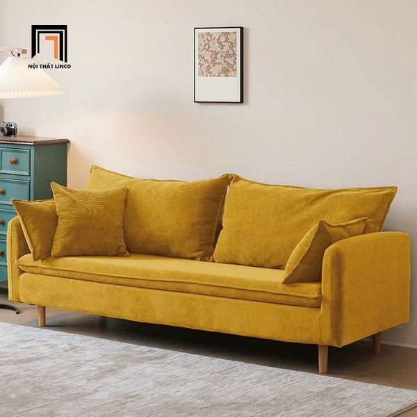 ghế sofa băng dài 1m9 màu cam đất, sofa văng nỉ giá rẻ cho căn hộ chung cư, ghế sofa băng nhỏ gọn