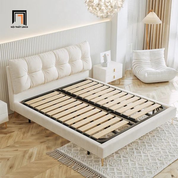 giường ngủ bọc nỉ, giường ngủ màu be, giường ngủ xinh xắn 1m6 x 2m, giường ngủ giá rẻ