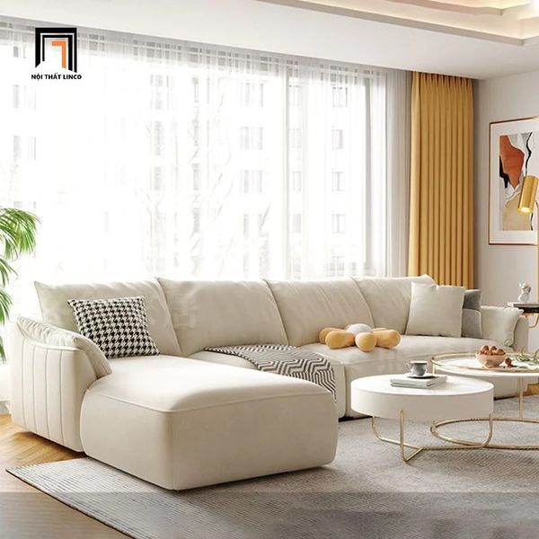 sofa góc L, sofa góc, bộ ghế sofa góc sang trọng, ghế sofa góc L cho phòng khách gia đình, sofa góc màu kem vải cotton