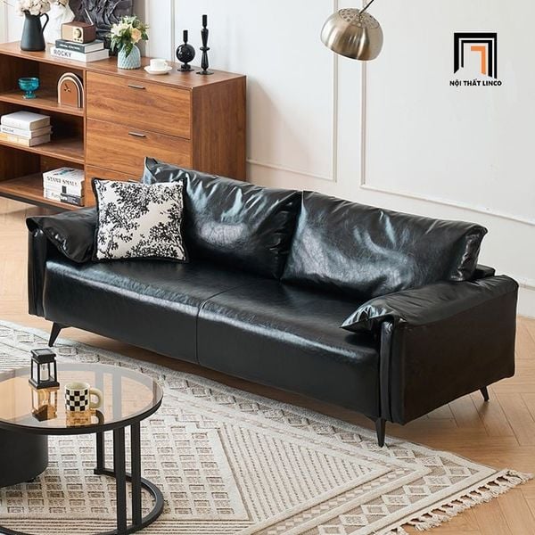 bộ ghế sofa da pu bóng màu đen, set ghế sofa văn phòng sang trọng