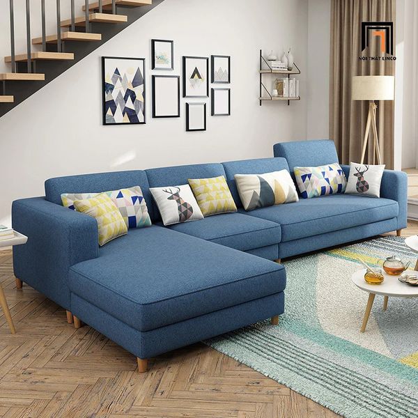 bộ ghế sofa góc l vải nỉ xám trắng, sofa góc dài 3m x 1m6 giá rẻ, sofa góc phòng khách gia đình hiện đại
