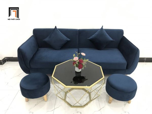 ghế sofa băng dài 1m9 màu xanh đen, ghế sofa băng nhỏ xinh vải nhung cho phòng khách nhỏ