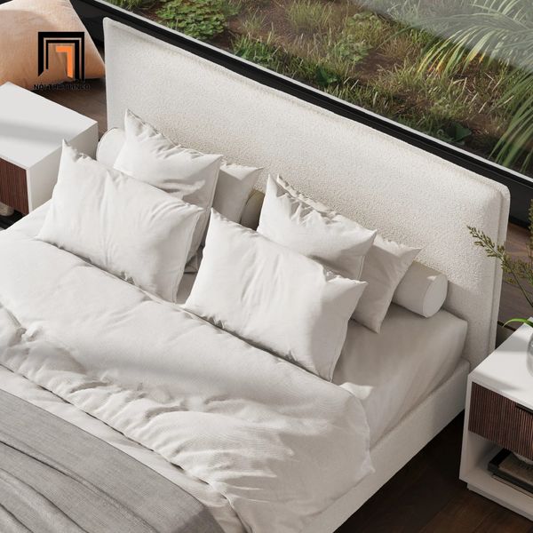 giường ngủ vải nỉ xám trắng, giường ngủ giá rẻ 1m6 x 2m, giường ngủ bọc vải