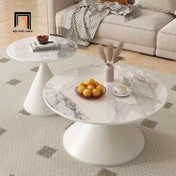 cặp bàn trà phòng khách khung chân xòe, cặp 2 bàn sofa mặt đá xinh xắn
