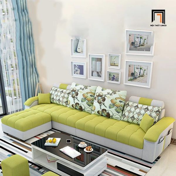 bộ ghế sofa góc l 2m8 x 1m45, sofa góc phối màu sang trọng, bộ ghế sofa phòng khách gia đình cao cấp