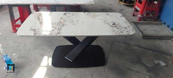 bàn trà phòng khách mặt đá, bàn sofa khung chân sắt chữ X sang trọng 1m x 50