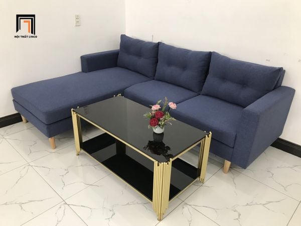 bộ ghế sofa góc L màu xanh đậm, sofa góc nhỏ 2m2 x 1m6 giá rẻ, sofa góc phòng khách gia đình