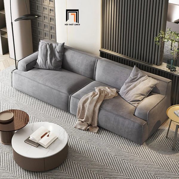 sofa băng, sofa văng, sofa dài 2m4, ghế sofa cho căn hộ chung cư, sofa màu xám vải nhung, sofa băng hiện đại