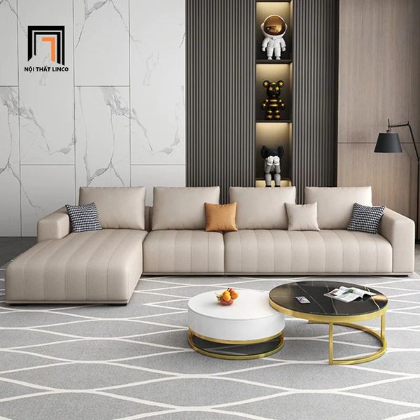 bộ ghế sofa băng da Pu sang trọng, ghế sofa văng 2m6 kèm đôn vuông cho phòng khách đẹp