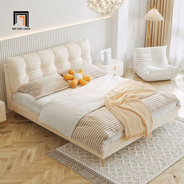 giường ngủ bọc nỉ, giường ngủ màu be, giường ngủ xinh xắn 1m6 x 2m, giường ngủ giá rẻ