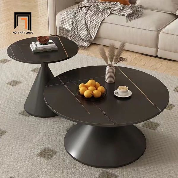 cặp bàn trà phòng khách khung chân xòe, cặp 2 bàn sofa mặt đá xinh xắn