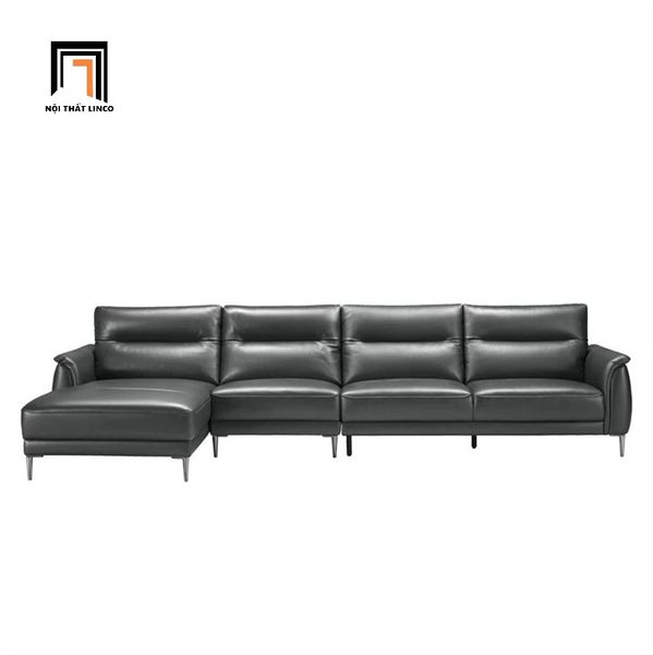 sofa góc L da đen bóng, bộ ghế sofa góc sang trọng 3m x 1m6