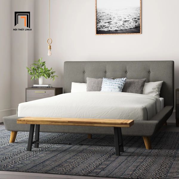giường ngủ vải nỉ màu xám, giường ngủ giá rẻ, giường bọc vải 1m6 x 2m, giường ngủ gia đình