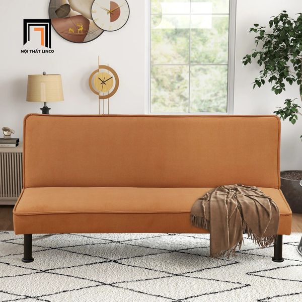 ghế sofa giường vải nhung màu cam, sofa bed bật giường nằm thông minh dài 1m7 giá rẻ