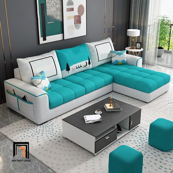 sofa góc, bộ ghế sofa góc chữ l nhỏ gọn, ghế sofa góc 2m2 x 1m6 phối màu vải giá rẻ