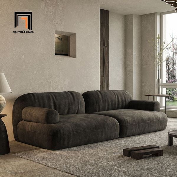 ghế sofa băng nỉ nâu đậm dài 2m4, sofa băng phòng khách hiện đại, sofa băng thư giãn