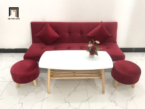 ghế sofa bed, sofa giường nằm màu đỏ đô giá rẻ, sofa giường gấp gọn dài 1m7 cho phòng nhỏ