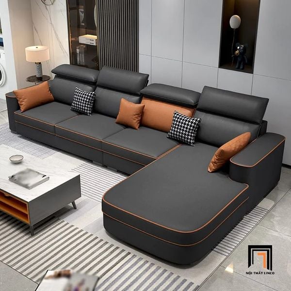 sofa góc, sofa l, bộ ghế sofa góc l 2m9 x 1m75, sofa góc da công nghiệp sang trọng, ghế sofa góc l gia đình