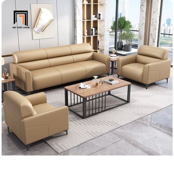 bộ ghế sofa văn phòng tiếp khách, set ghế sofa da giả sang trọng