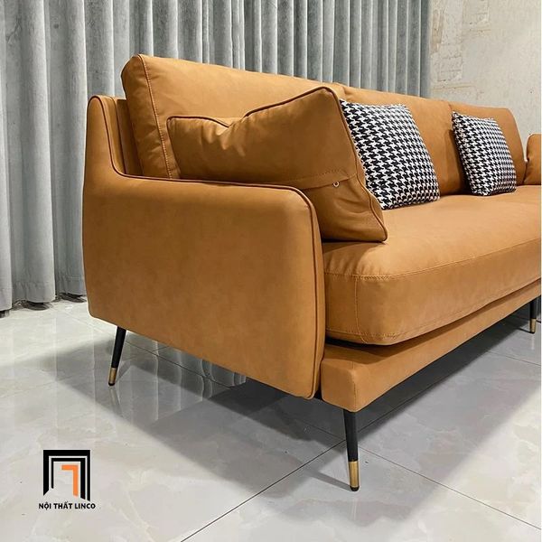 ghế sofa băng, sofa văng, sofa băng da pu dài 2m2, sofa băng da công nghiệp màu nâu cam