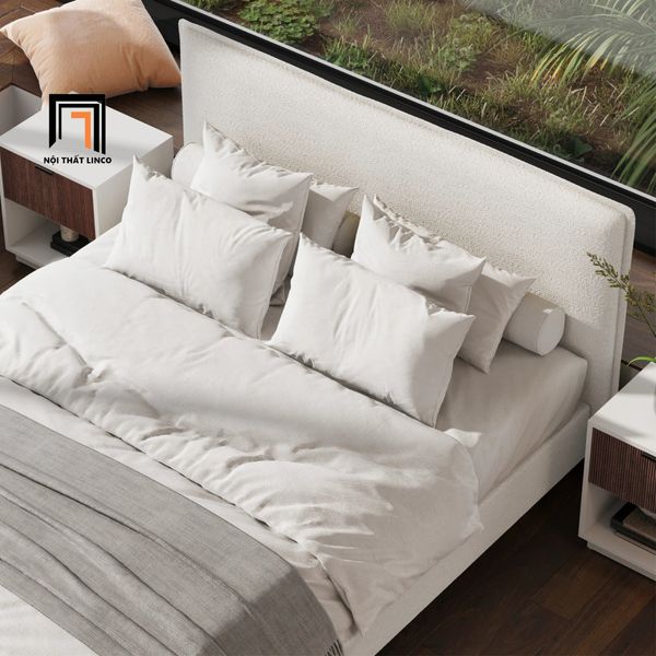 giường ngủ vải nỉ xám trắng, giường ngủ giá rẻ 1m6 x 2m, giường ngủ bọc vải