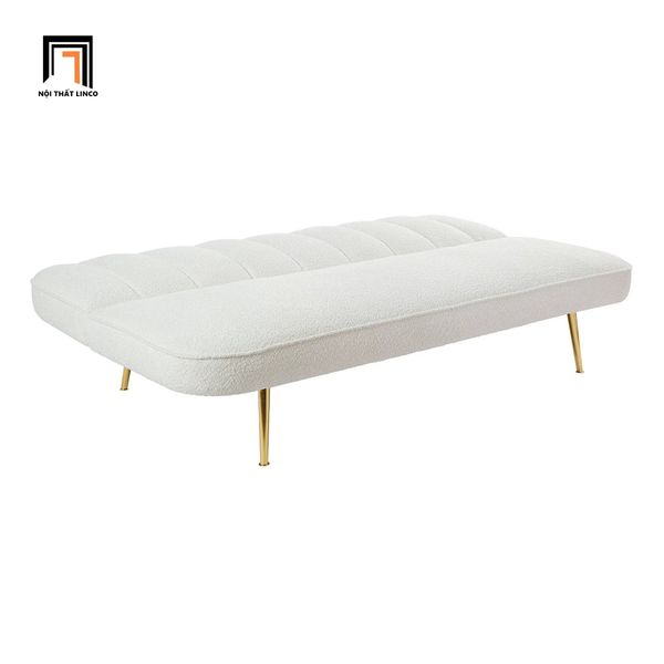 sofa giường nằm dài 1m7 vải lông cừu trắng kem, sofa giường xinh xắn nhỏ gọn