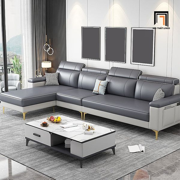 bộ ghế sofa góc da giả 2m3 x 1m55, ghế sofa góc chữ L phối màu da công nghiệp sang trọng