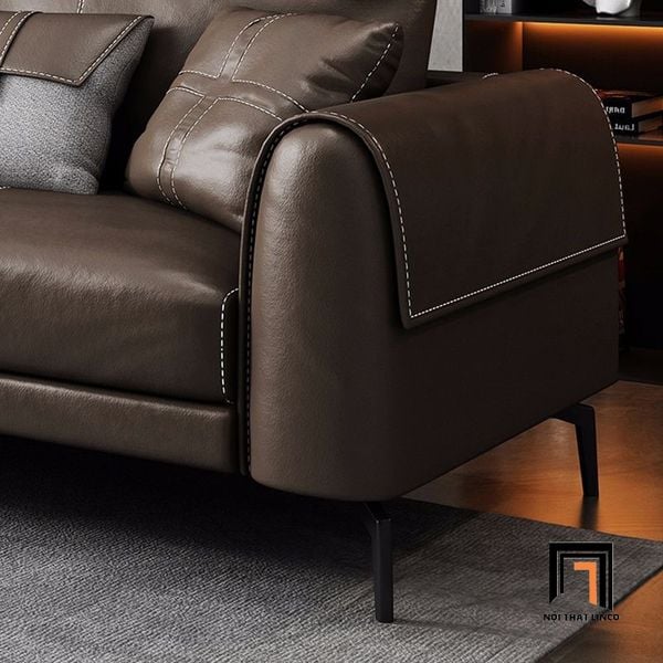 sofa băng dài 2m1 da công nghiệp, ghế sofa văng màu nâu cafe, sofa băng da giả cho chung cư