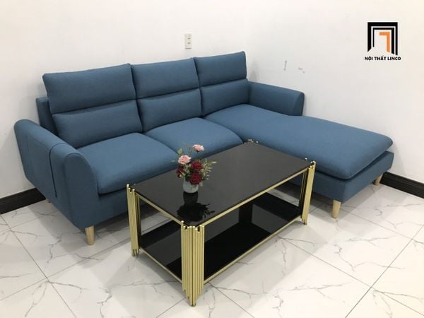 sofa góc chữ l màu xanh dương, bộ ghế sofa l 2m2 x 1m6 cho phòng khách gia đình, sofa góc l giá rẻ