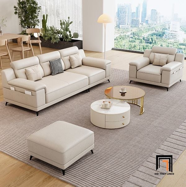 sofa băng 2m4, sofa băng da giả xám trắng, sofa băng kiểu dáng hiện đại, ghế sofa băng phòng khách
