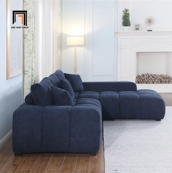bộ ghế sofa góc cao cấp, sofa góc 2m4 x 1m6 vải nỉ xanh đậm