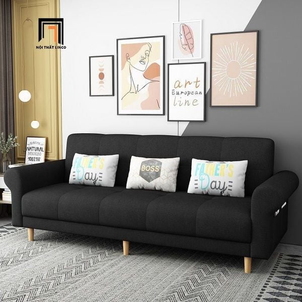 ghế sofa giường nằm tay kiểu cong, sofa giường dài 2m1 bọc nỉ màu xanh lá