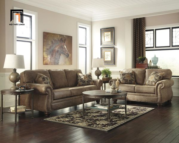 bộ ghế sofa tân cổ điển cao cấp, ghế sofa phong cách Tây đính nút cho gia đình