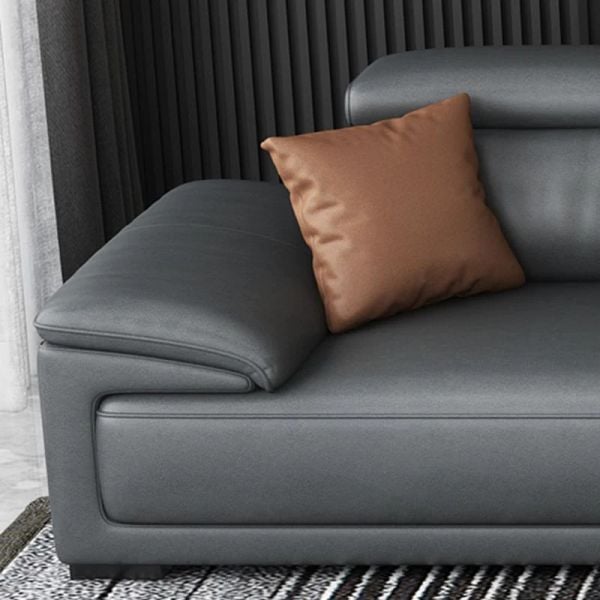 bộ ghế sofa băng da giả màu đen, ghế sofa băng kèm đôn vuông, sofa băng dài 2m4 tựa đầu gật gù