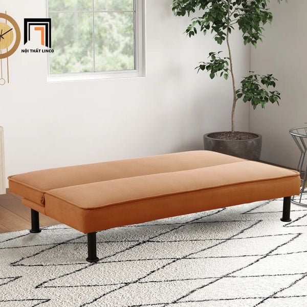 ghế sofa giường vải nhung màu cam, sofa bed bật giường nằm thông minh dài 1m7 giá rẻ