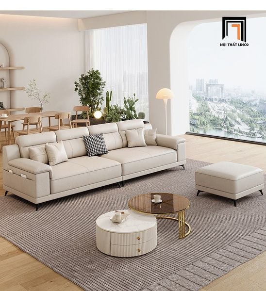 sofa băng 2m4, sofa băng da giả xám trắng, sofa băng kiểu dáng hiện đại, ghế sofa băng phòng khách