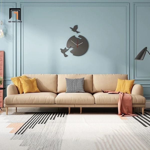 ghế sofa văng dài 2m2 3 chỗ ngồi, sofa băng vải nỉ màu be xinh xắn, ghế sofa văng giá rẻ