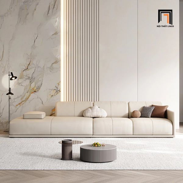 sofa, ghế sofa, sofa văng hiện đại, sofa da trắng kem, ghế sofa 2m6 cao cấp, sofa phòng khách chung cư